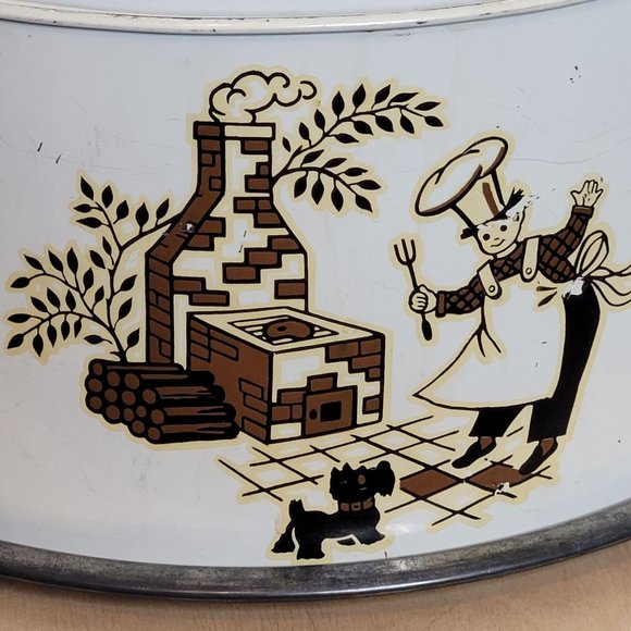 MCM Metal Cake Pie Taker With Handle Scottie Dog Chef Off White Silver 4 Pieces - Picture 2 of 13